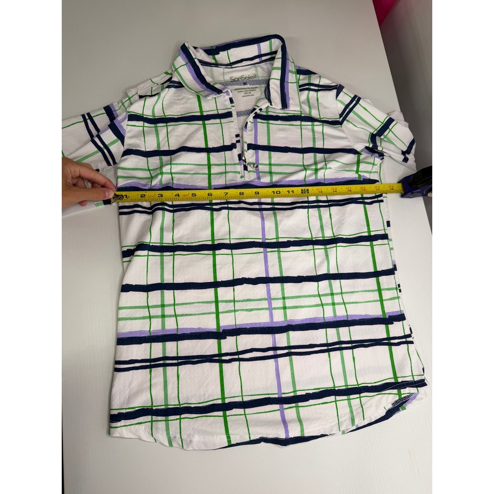 SanSoleil Womens M SolCool Plaid Quarter Zip Long Sleeve Golf Top UPF 50 Green - Picture 7 of 10